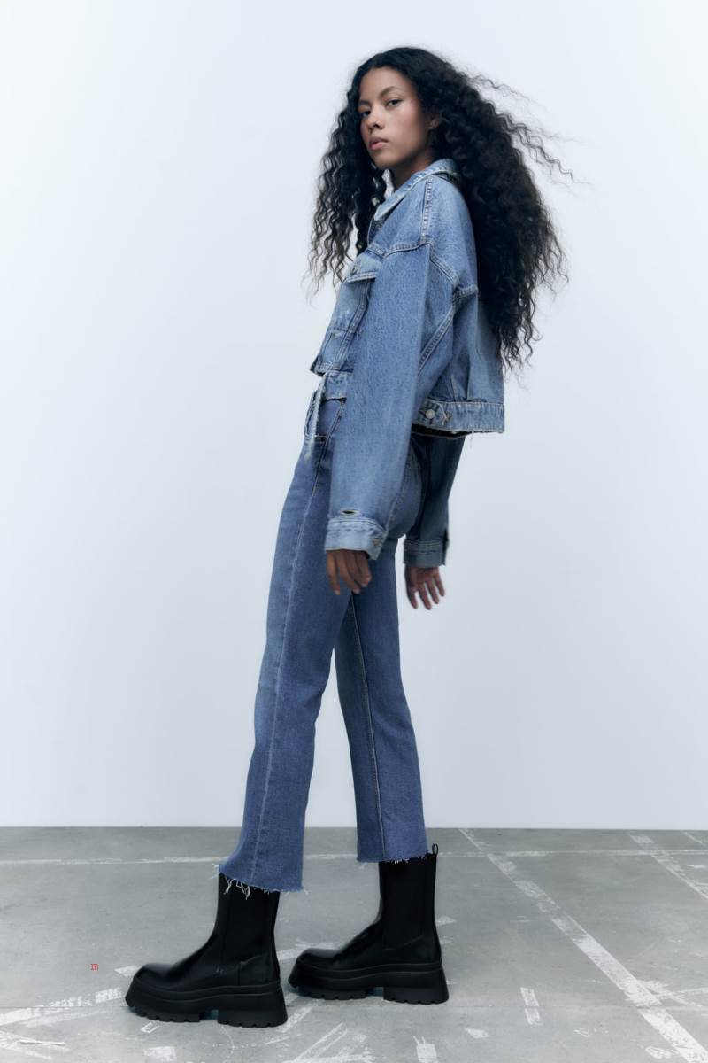 ZARA CROPPED FLARED TRF Jeans Dam Blå | MNAXD-9874