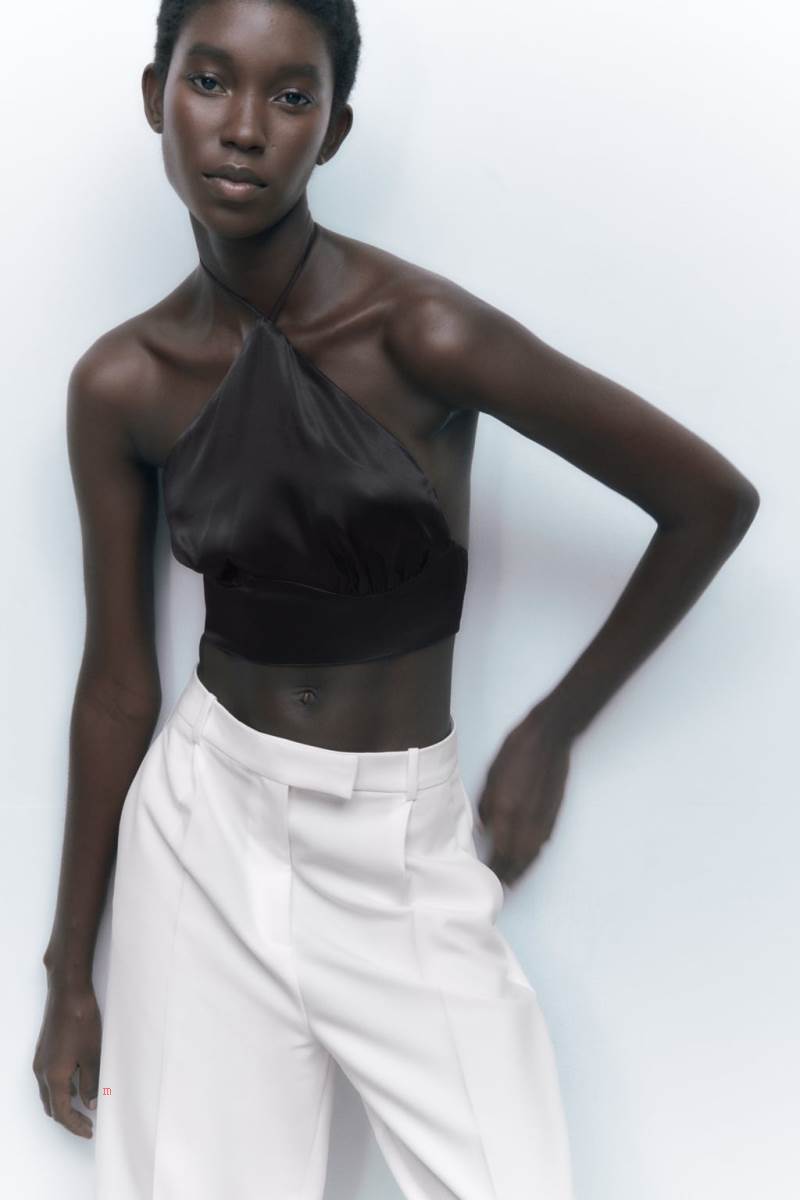 ZARA CROPPED HALTER TOP WITH TIE DETAIL Crop Top Dam Svarta | ANYMT-8907