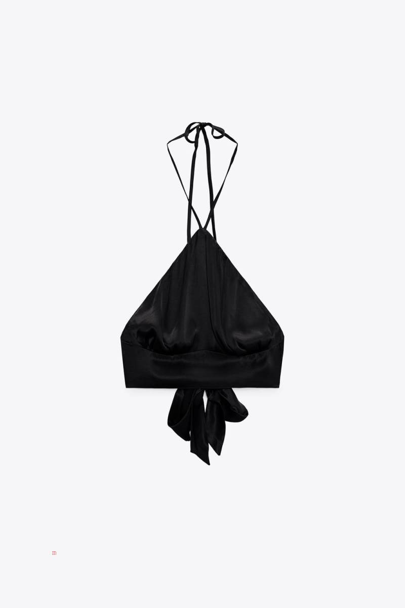 ZARA CROPPED HALTER TOP WITH TIE DETAIL Crop Top Dam Svarta | ANYMT-8907