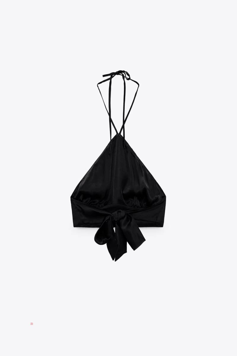 ZARA CROPPED HALTER TOP WITH TIE DETAIL Crop Top Dam Svarta | ANYMT-8907