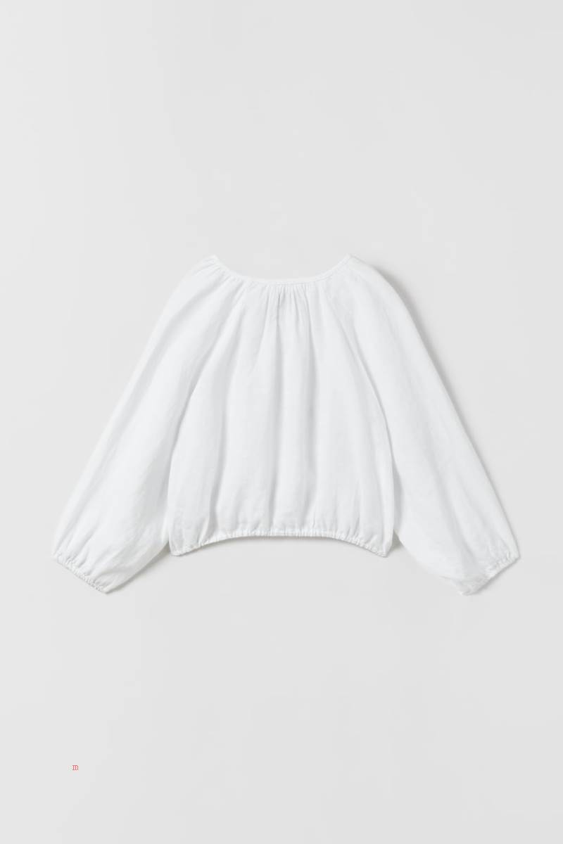 ZARA CROPPED LINEN Blusar Tjej Vita | ZCIDE-8793