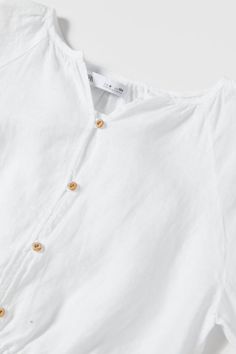 ZARA CROPPED LINEN Blusar Tjej Vita | ZCIDE-8793