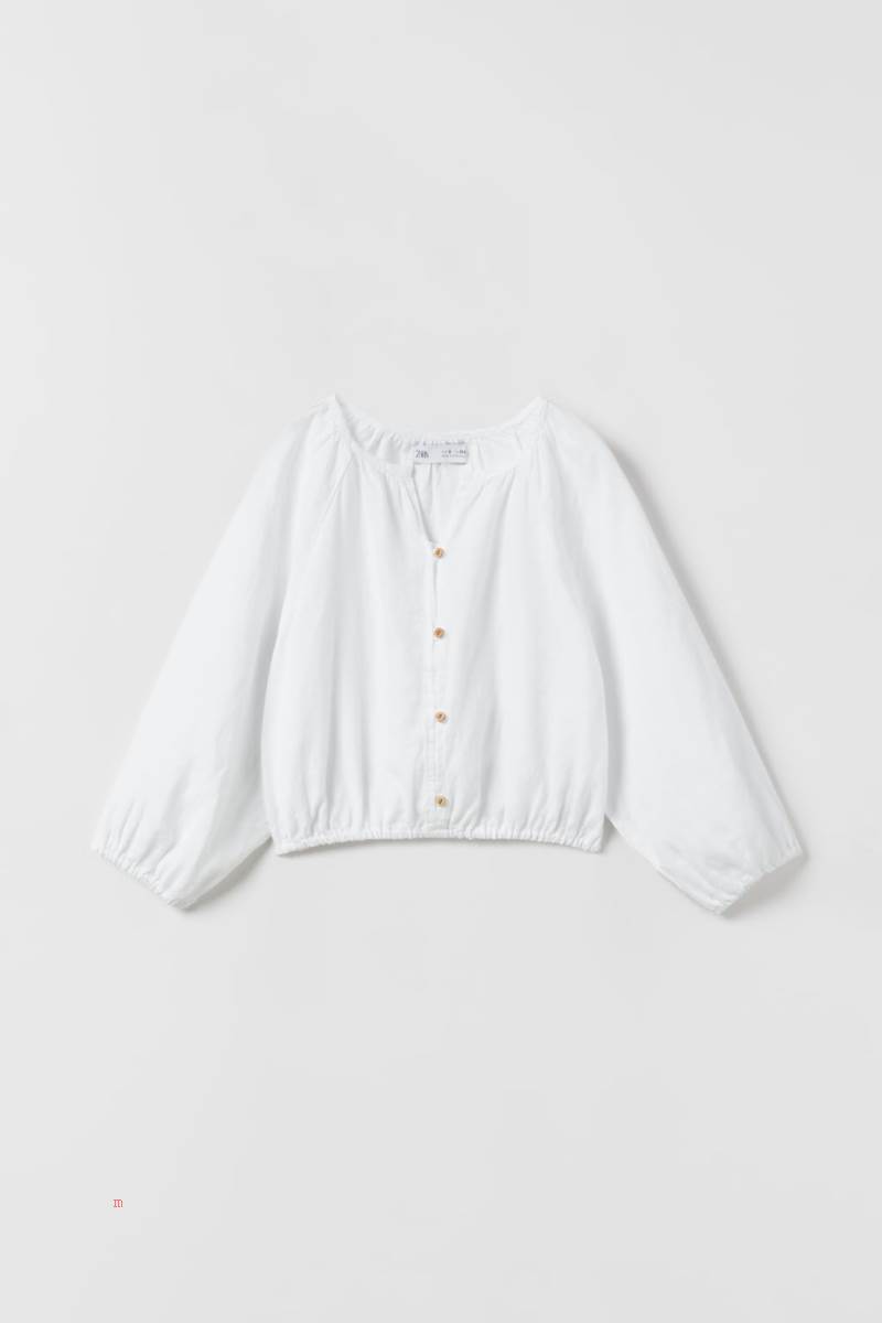 ZARA CROPPED LINEN Blusar Tjej Vita | ZCIDE-8793