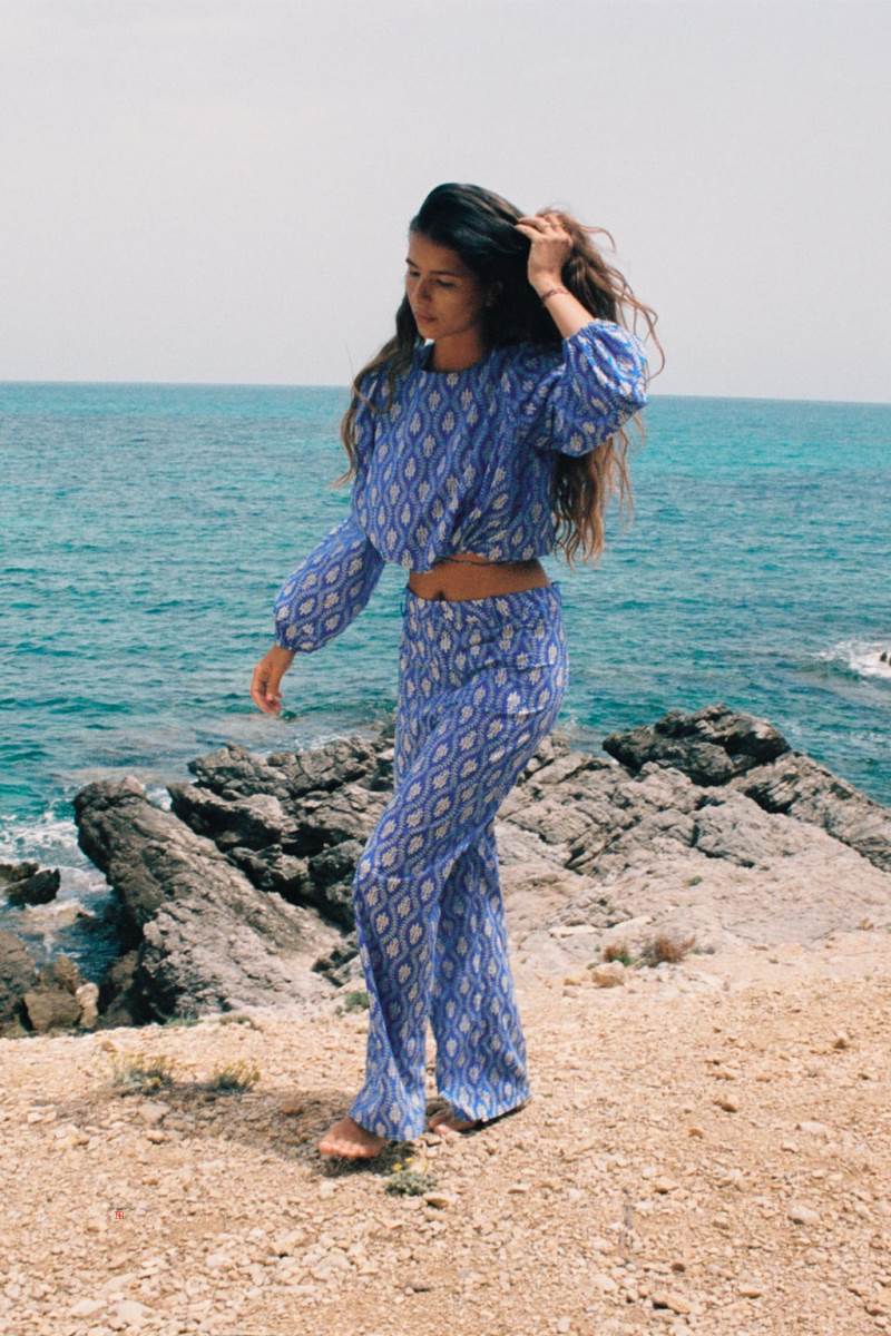 ZARA CROPPED PRINTED Blusar Dam Blå | PRMVW-4675