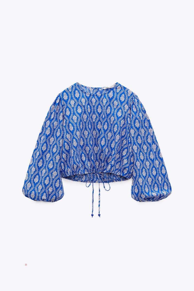 ZARA CROPPED PRINTED Blusar Dam Blå | PRMVW-4675