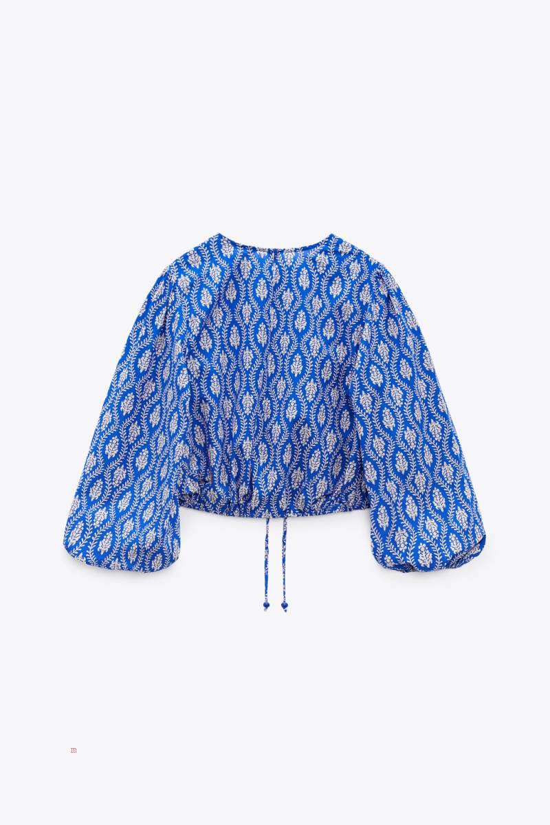 ZARA CROPPED PRINTED Blusar Dam Blå | PRMVW-4675
