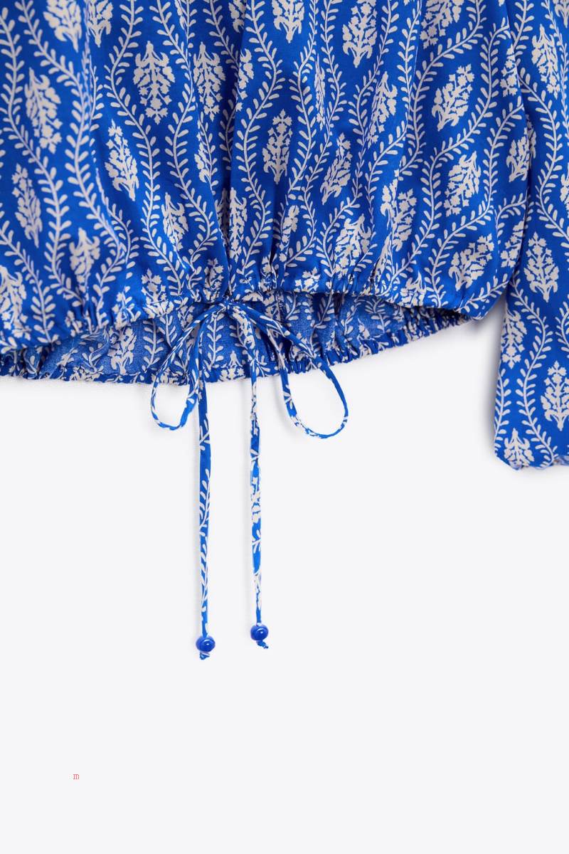 ZARA CROPPED PRINTED Blusar Dam Blå | PRMVW-4675