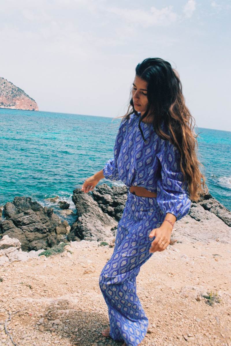 ZARA CROPPED PRINTED Blusar Dam Blå | PRMVW-4675