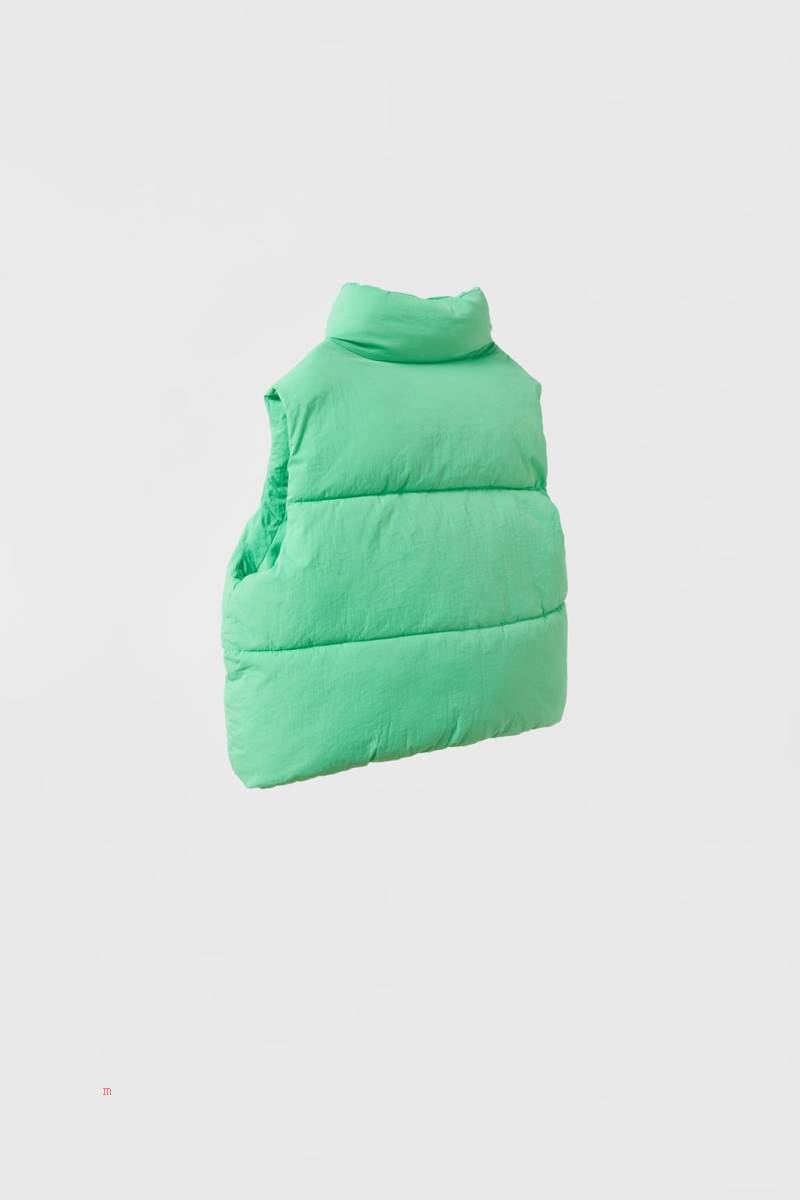 ZARA CROPPED PUFFER Kostym Gilet Tjej Gröna | QYXMU-7089