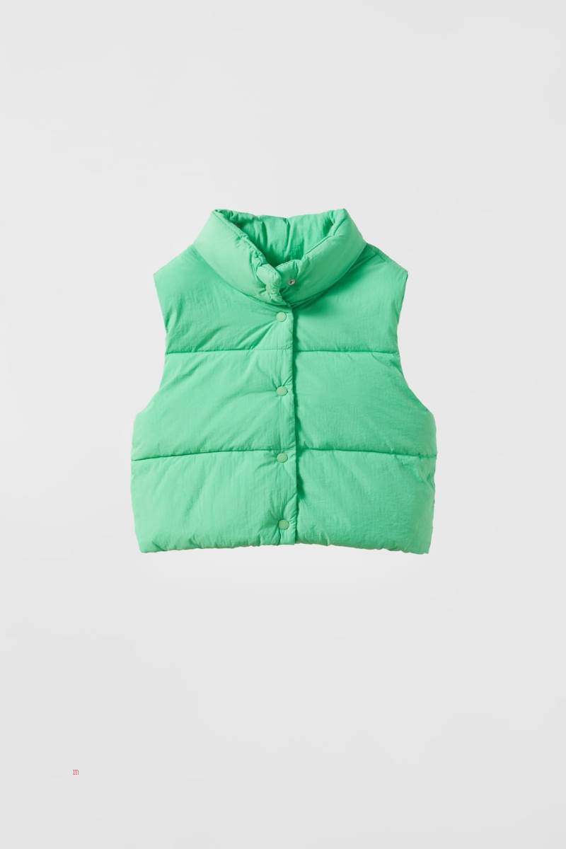 ZARA CROPPED PUFFER Kostym Gilet Tjej Gröna | QYXMU-7089