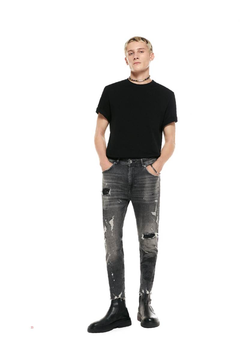 ZARA CROPPED SKINNY Jeans Herr Grå | RGXPC-8203