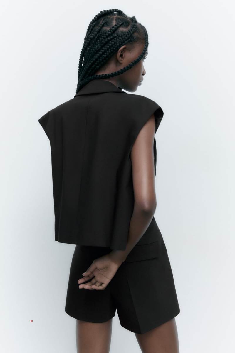 ZARA CROPPED WITH BUTTON Kostym Väst Dam Svarta | WPZUT-7825