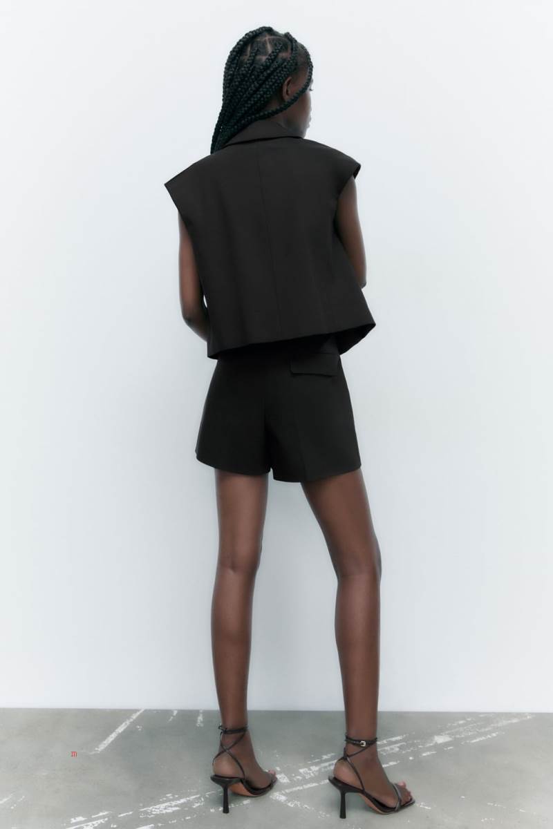 ZARA CROPPED WITH BUTTON Kostym Väst Dam Svarta | WPZUT-7825