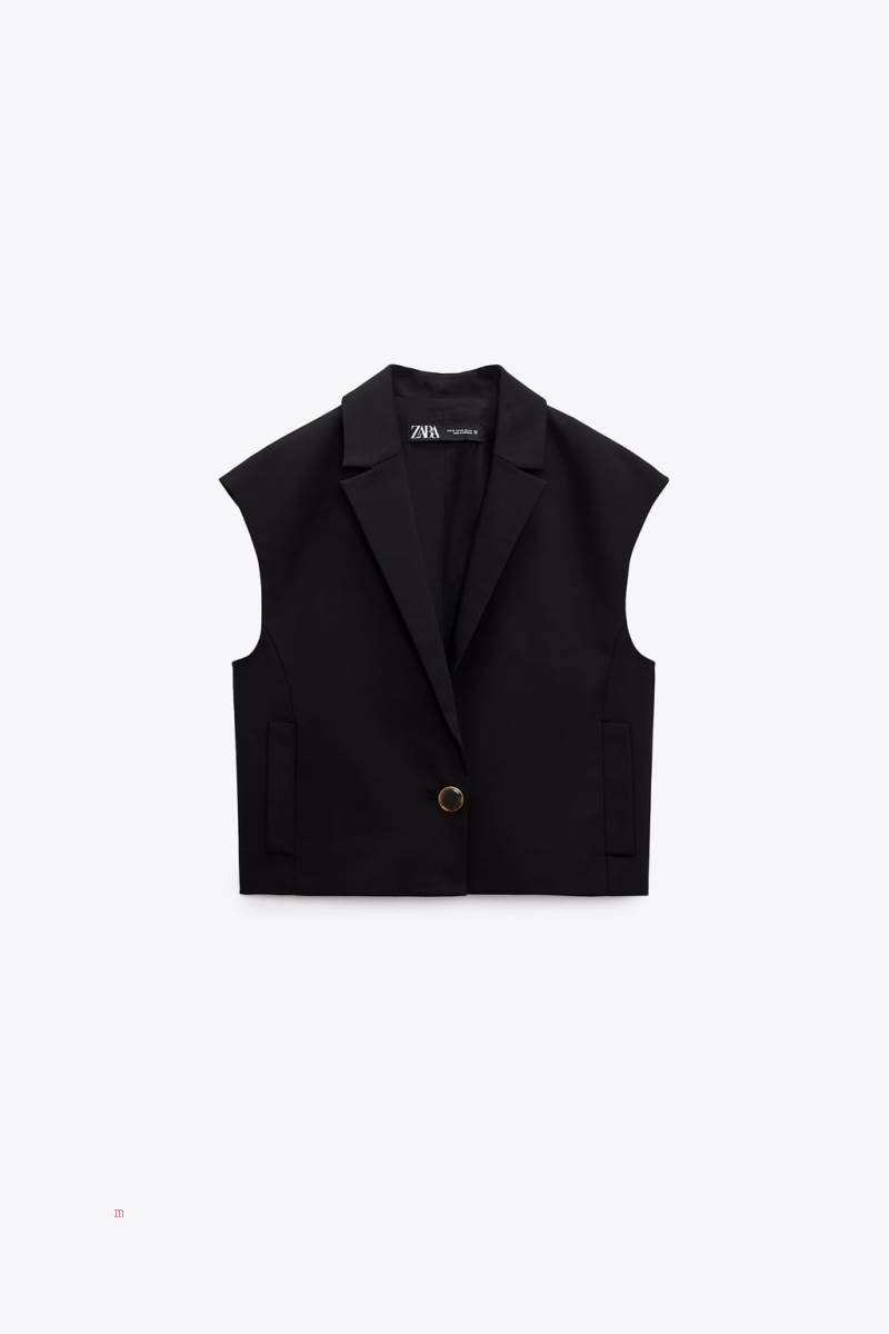 ZARA CROPPED WITH BUTTON Kostym Väst Dam Svarta | WPZUT-7825