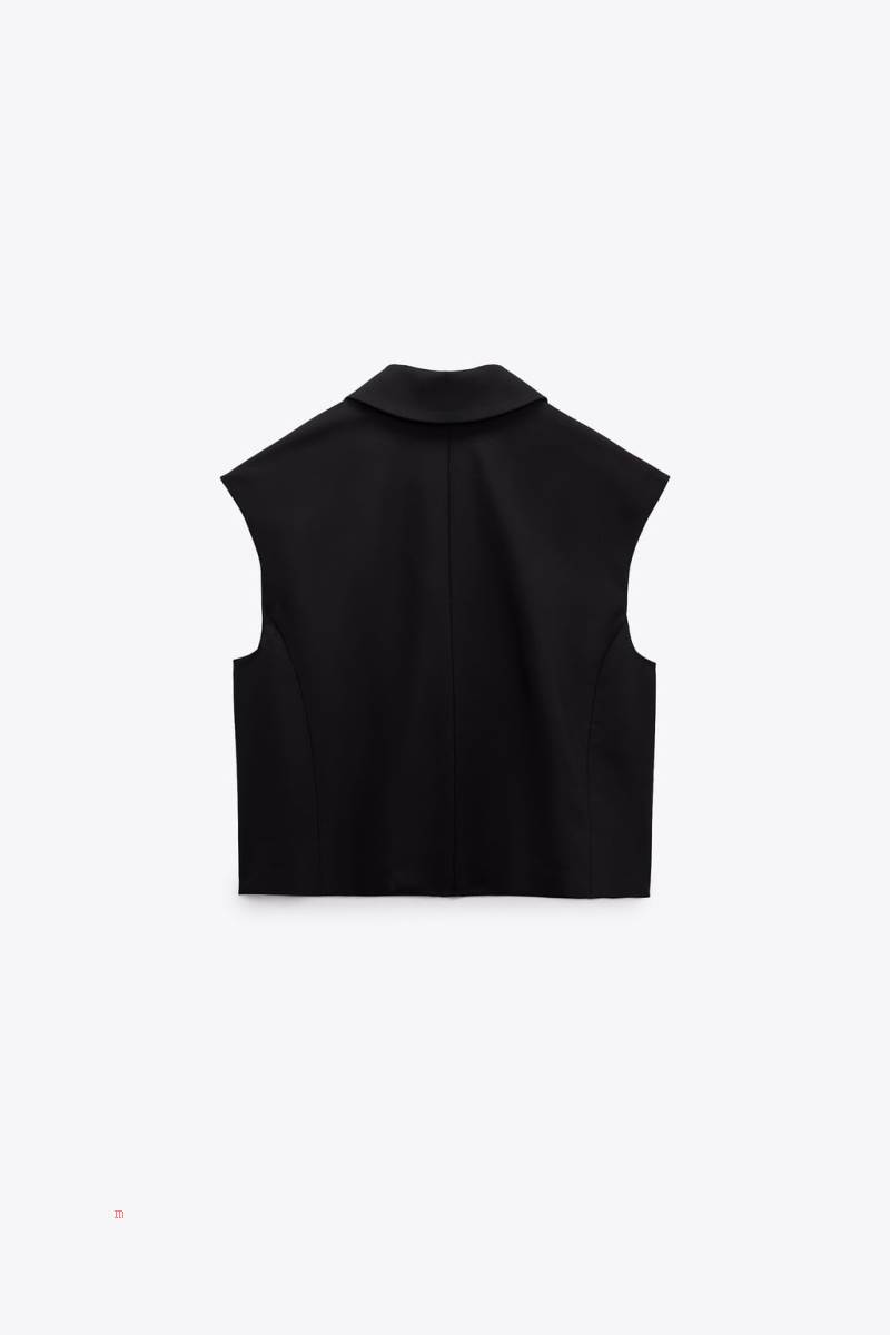 ZARA CROPPED WITH BUTTON Kostym Väst Dam Svarta | WPZUT-7825