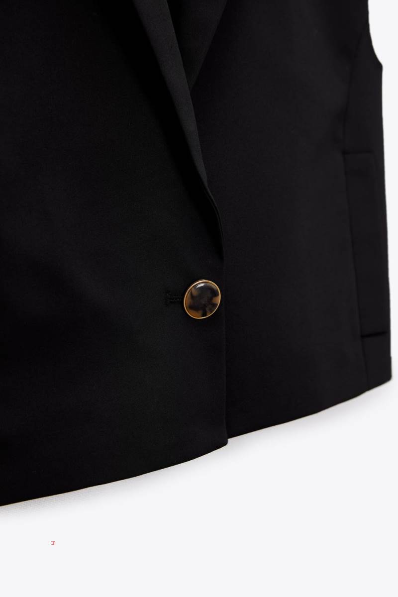ZARA CROPPED WITH BUTTON Kostym Väst Dam Svarta | WPZUT-7825