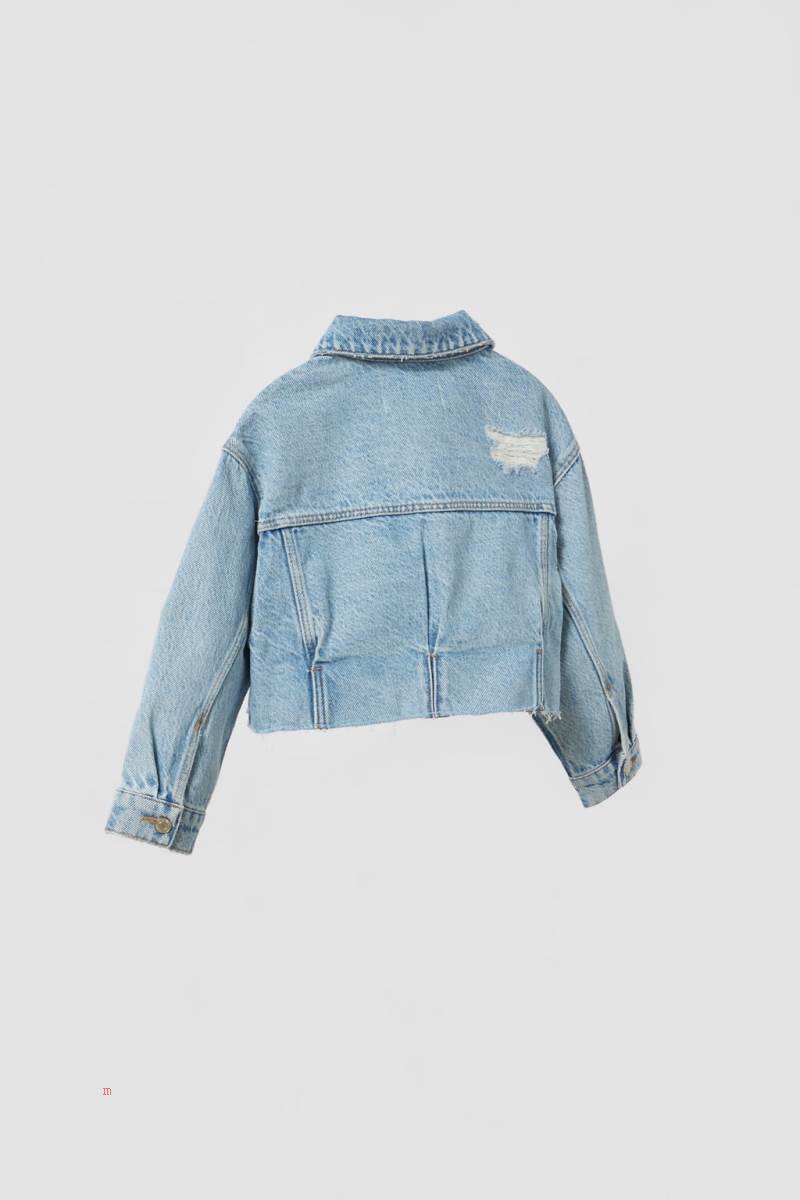 ZARA CROPPED WITH RIPS Jeansjacka Tjej Blå | HBVAS-8609