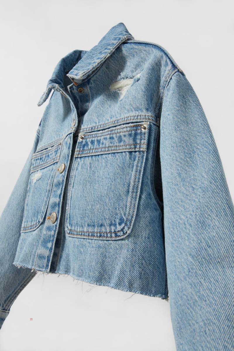 ZARA CROPPED WITH RIPS Jeansjacka Tjej Blå | HBVAS-8609
