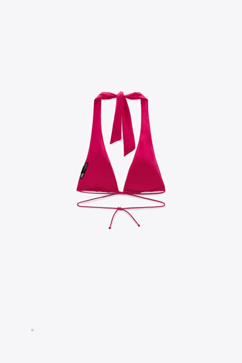 ZARA CURTAIN STRING BIKINI TOP Badkläder Dam Mörkfuchsia | XJTPF-3958