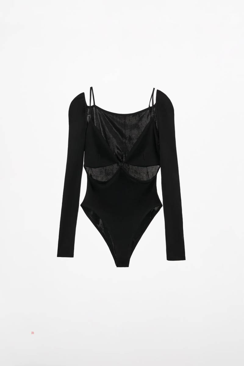 ZARA CUT-OUT Bodysuit Dam Svarta | PQYLD-0314
