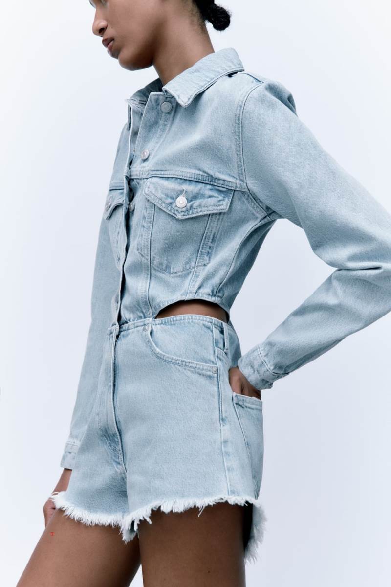 ZARA CUT-OUT DENIM Jumpsuit Dam Blå | FHNXP-7832