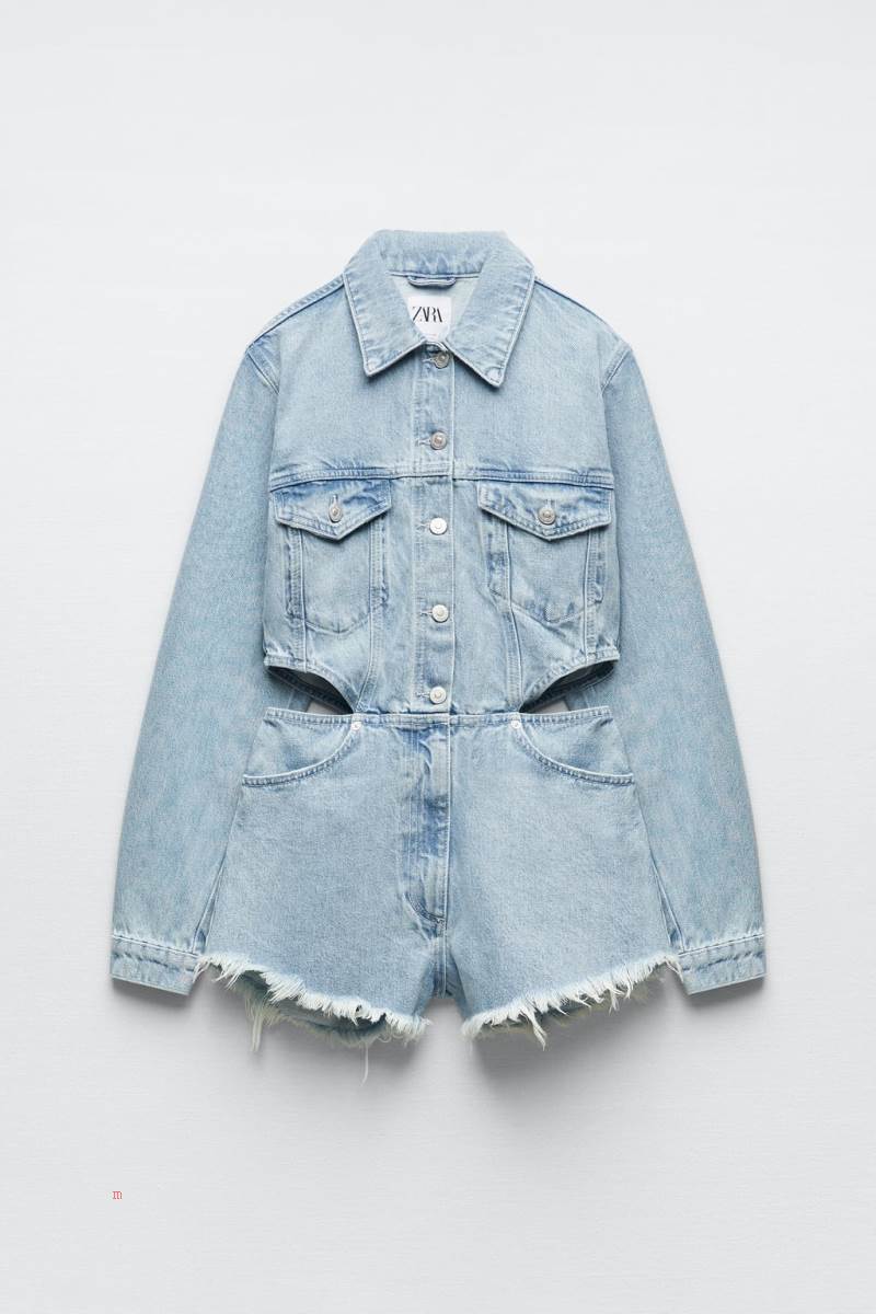 ZARA CUT-OUT DENIM Jumpsuit Dam Blå | FHNXP-7832