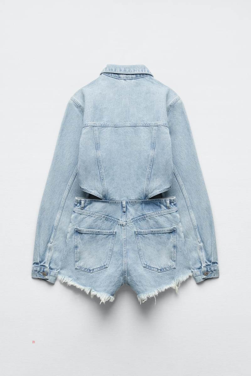 ZARA CUT-OUT DENIM Jumpsuit Dam Blå | FHNXP-7832