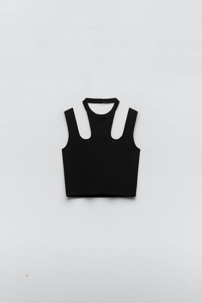 ZARA CUT-OUT KNIT HALTER TOP Stickat Dam Svarta | KZWQE-8047