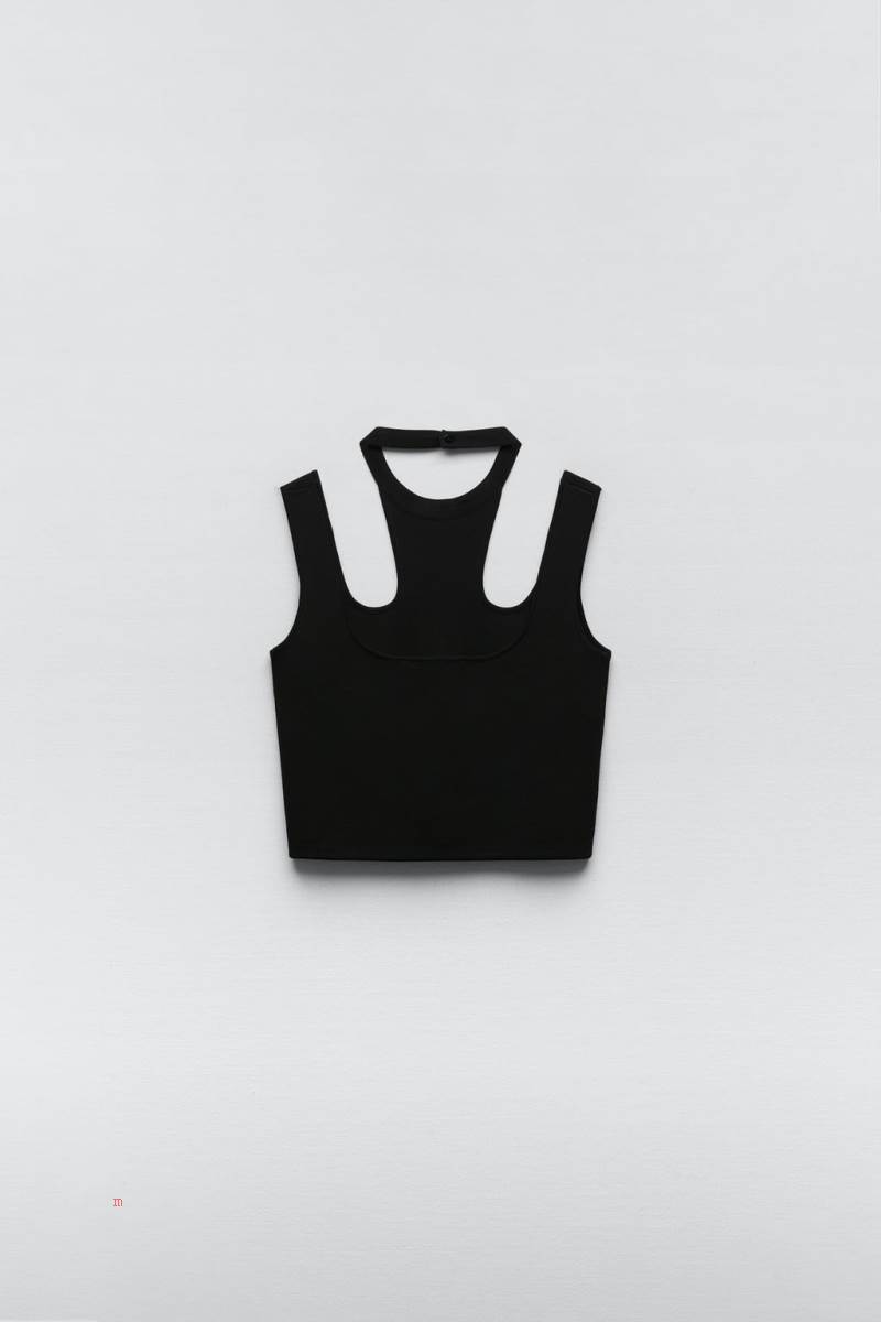 ZARA CUT-OUT KNIT HALTER TOP Stickat Dam Svarta | KZWQE-8047