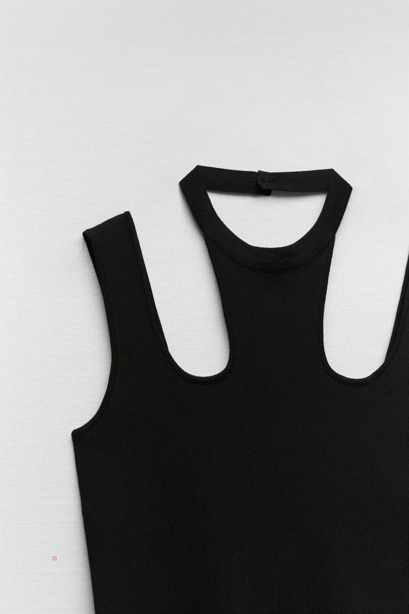 ZARA CUT-OUT KNIT HALTER TOP Stickat Dam Svarta | KZWQE-8047