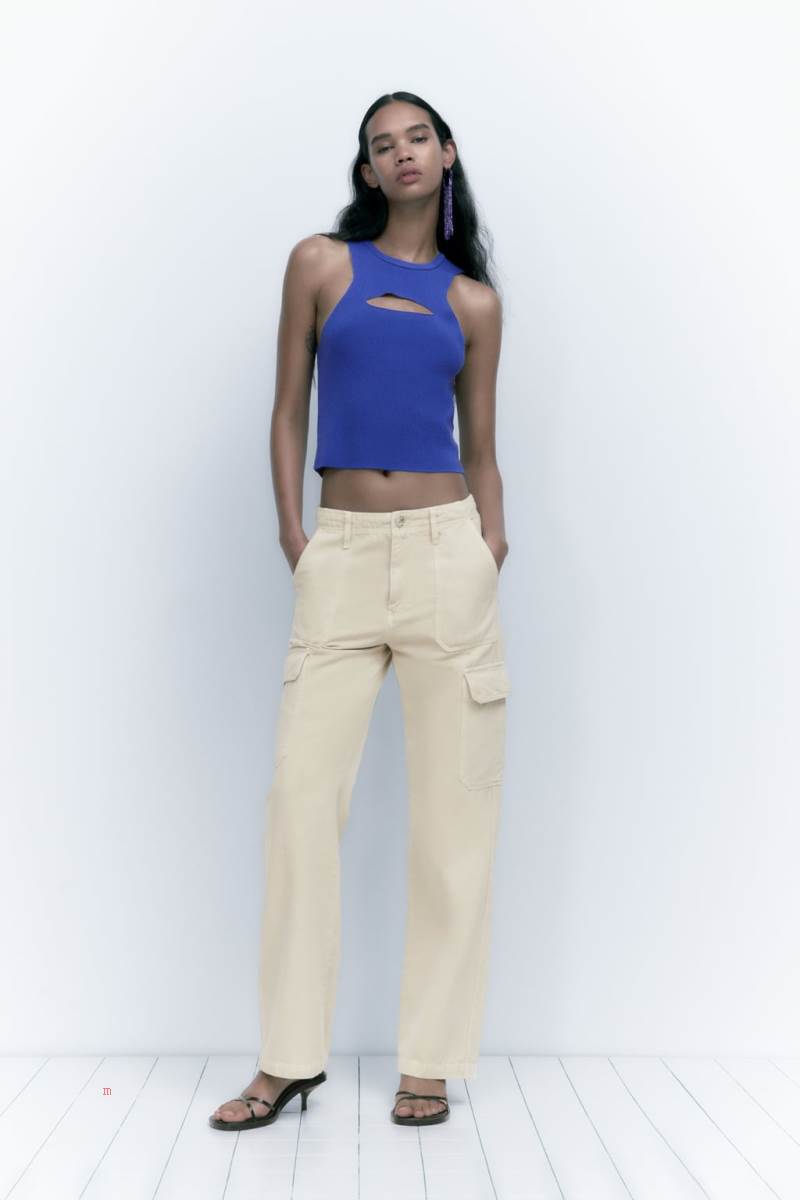 ZARA CUT-OUT KNIT TOP Crop Top Dam Blå | CUTDQ-5796