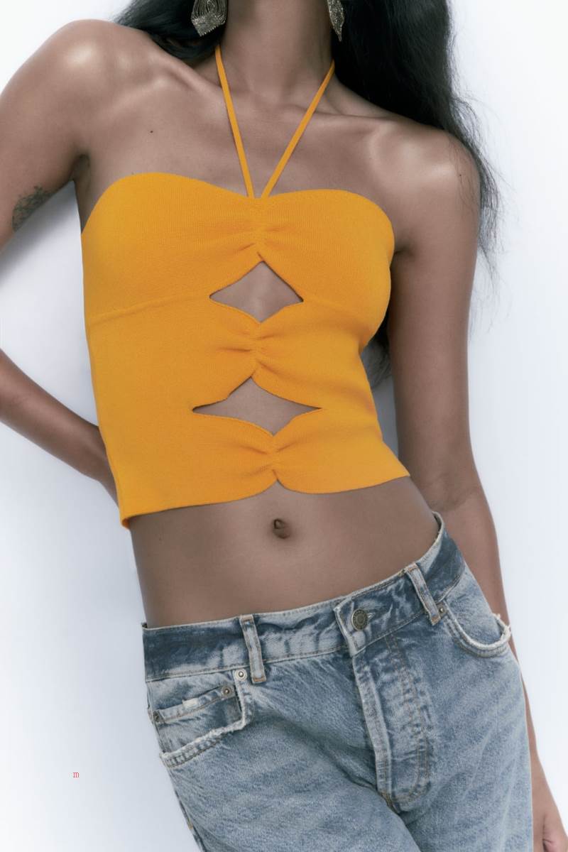 ZARA CUT-OUT KNIT TOP Crop Top Dam Orange | KRJHF-5349