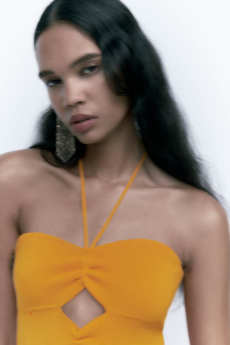 ZARA CUT-OUT KNIT TOP Crop Top Dam Orange | KRJHF-5349