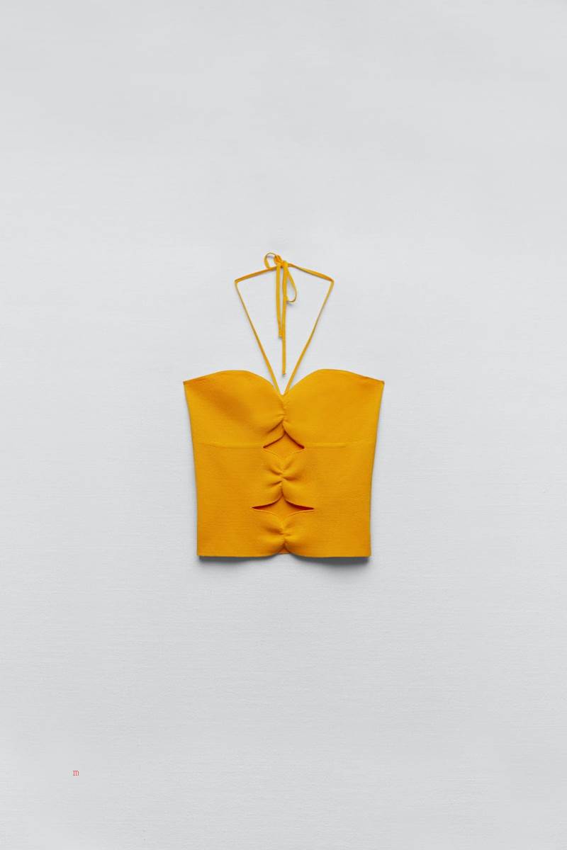 ZARA CUT-OUT KNIT TOP Crop Top Dam Orange | KRJHF-5349