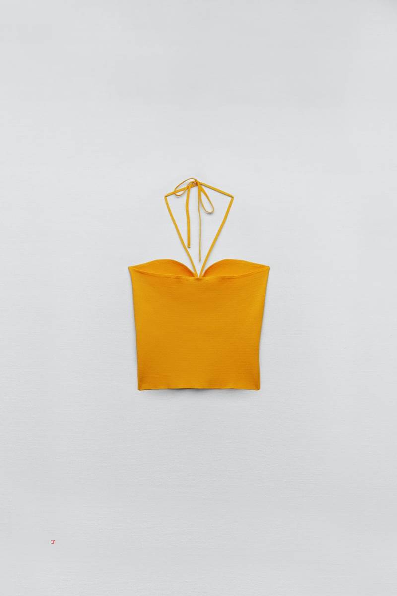 ZARA CUT-OUT KNIT TOP Crop Top Dam Orange | KRJHF-5349