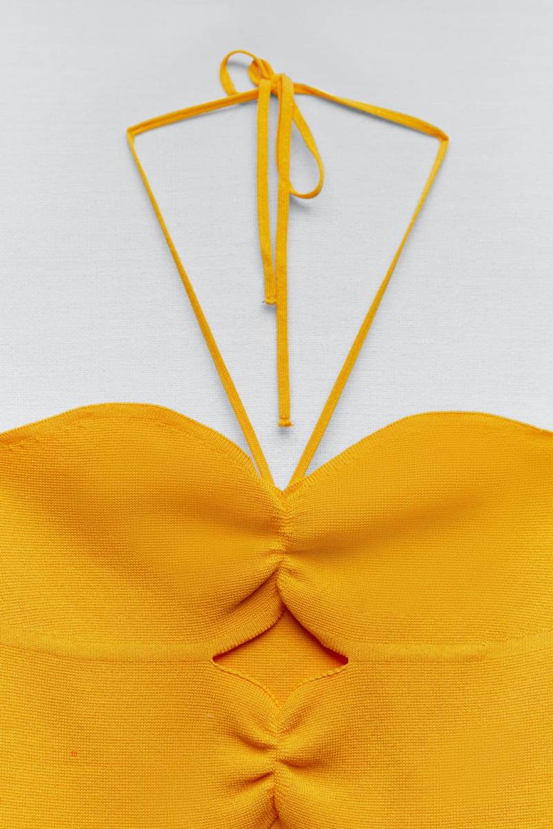 ZARA CUT-OUT KNIT TOP Crop Top Dam Orange | KRJHF-5349
