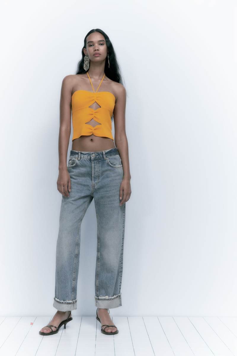 ZARA CUT-OUT KNIT TOP Crop Top Dam Orange | KRJHF-5349