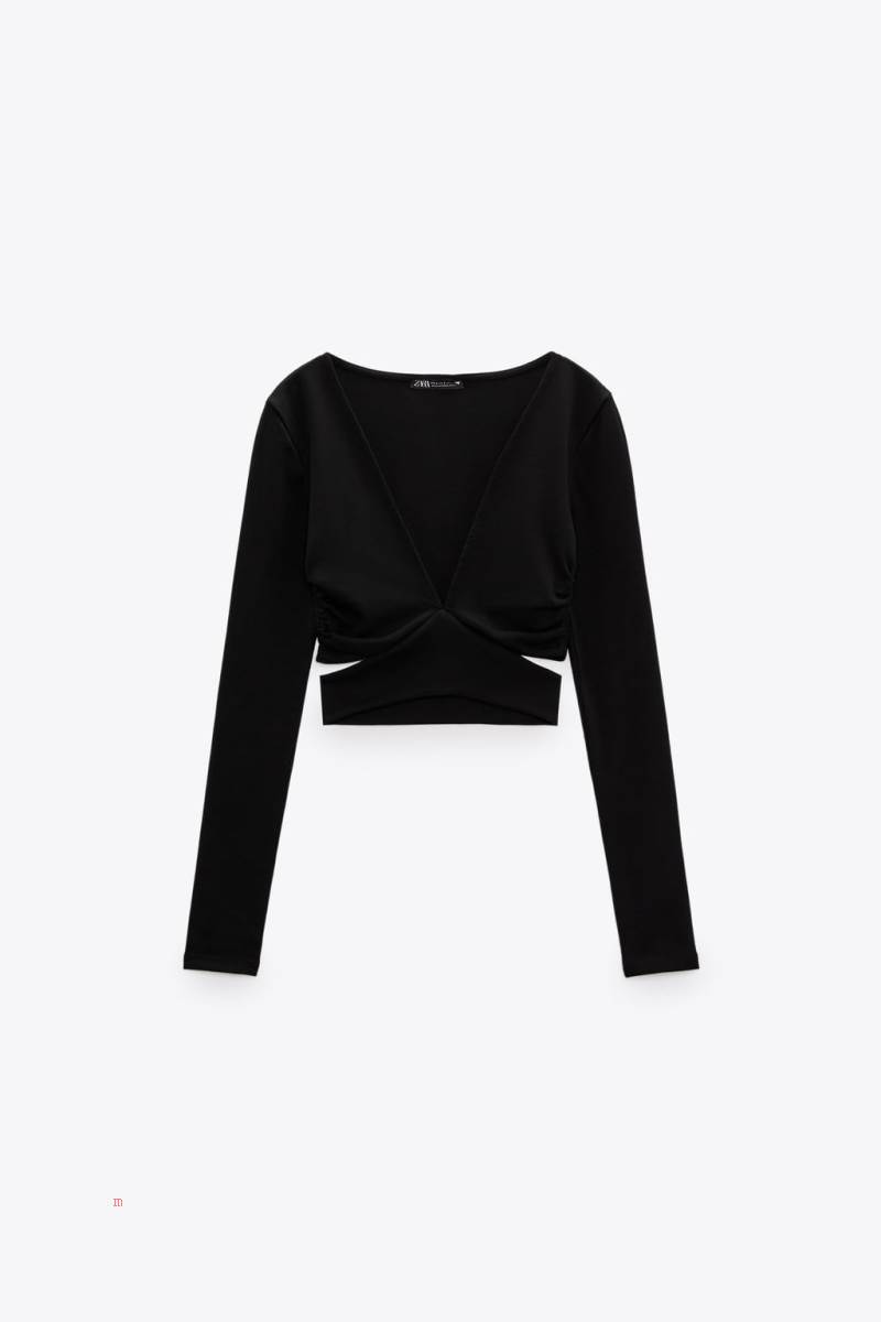 ZARA CUT-OUT TOP Crop Top Dam Svarta | MYHNF-2078