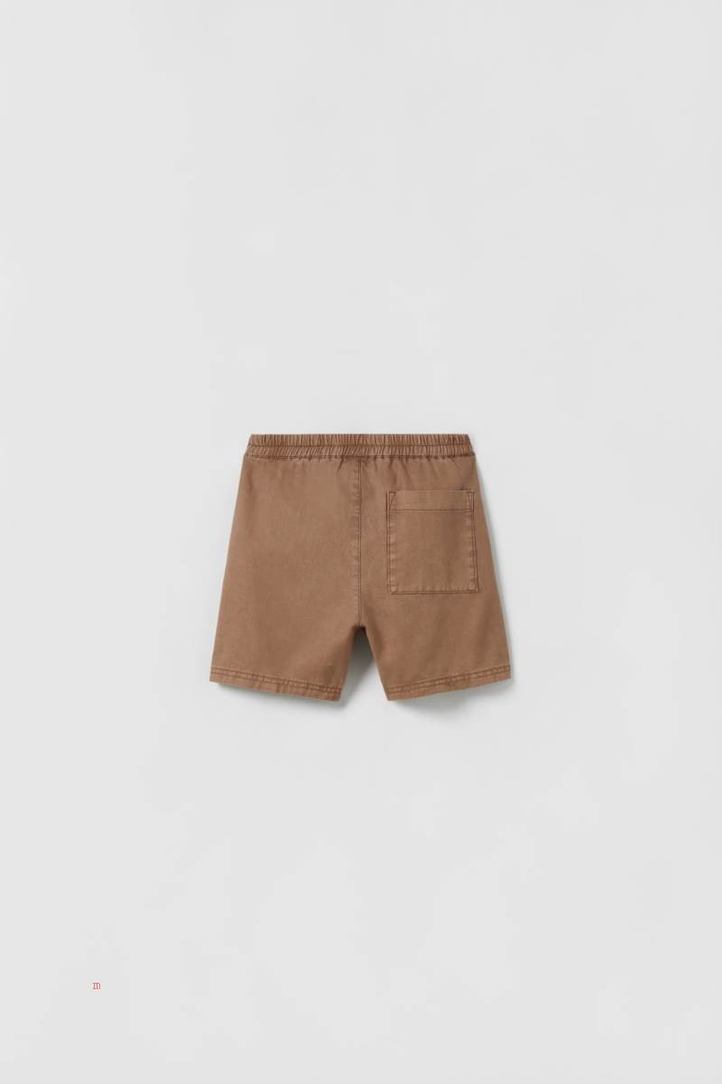 ZARA DARTED LINEN-BLEND BERMUDA Shorts Pojke Bruna | LEWAD-4982