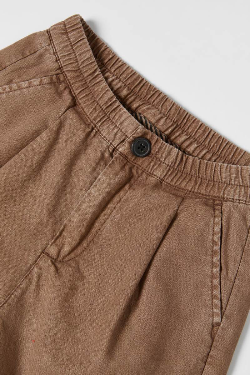 ZARA DARTED LINEN-BLEND BERMUDA Shorts Pojke Bruna | LEWAD-4982