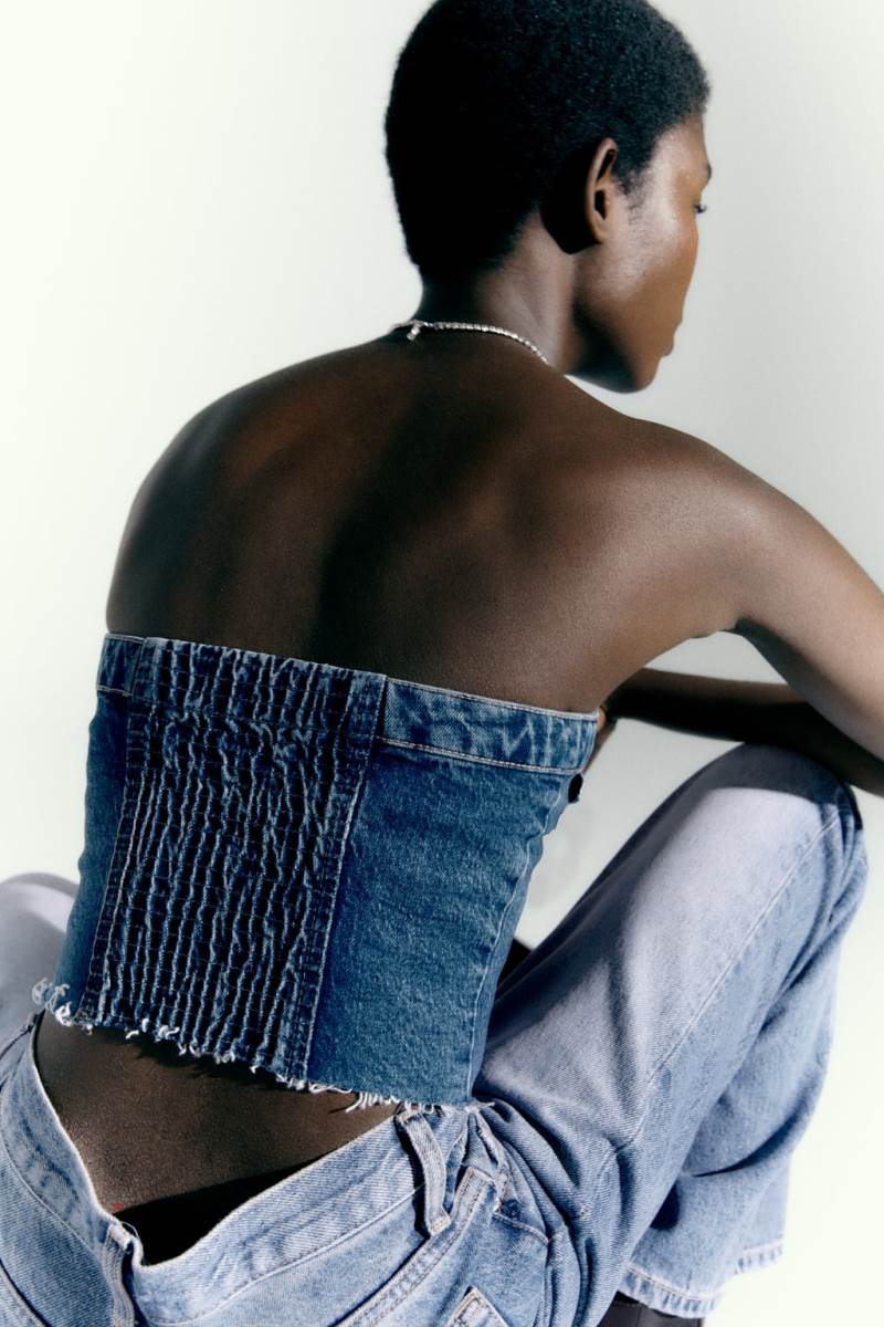 ZARA DENIM CORSETRY-INSPIRED TOP Korsett Dam Marinblå Blå | KOWJN-3410