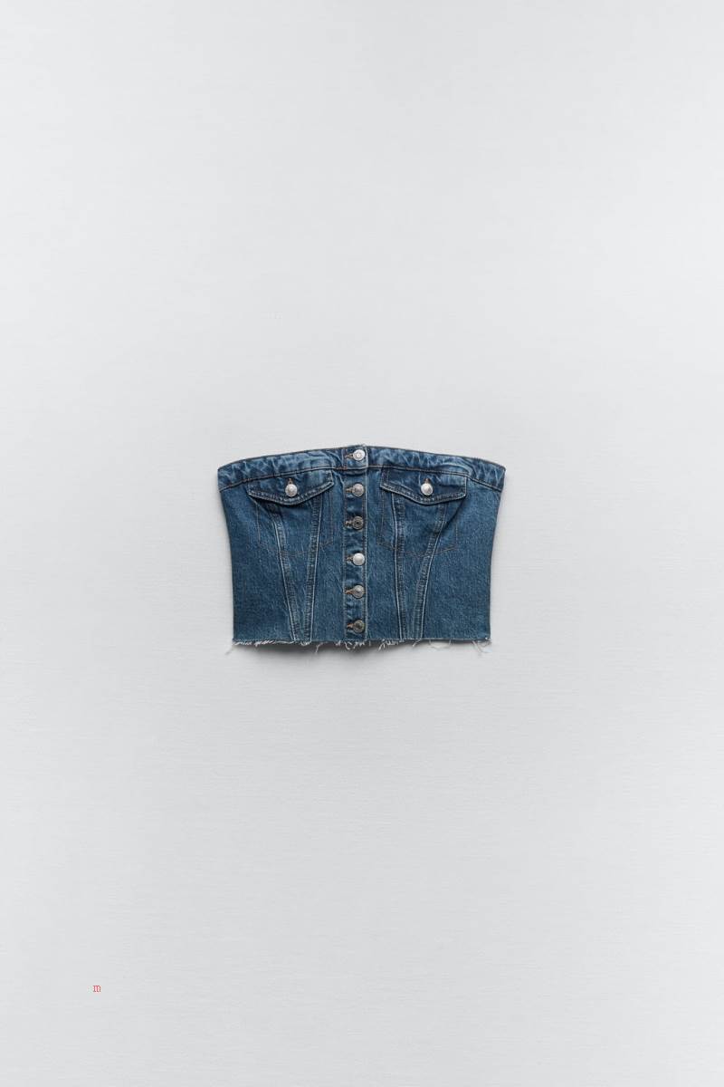 ZARA DENIM CORSETRY-INSPIRED TOP Korsett Dam Marinblå Blå | KOWJN-3410