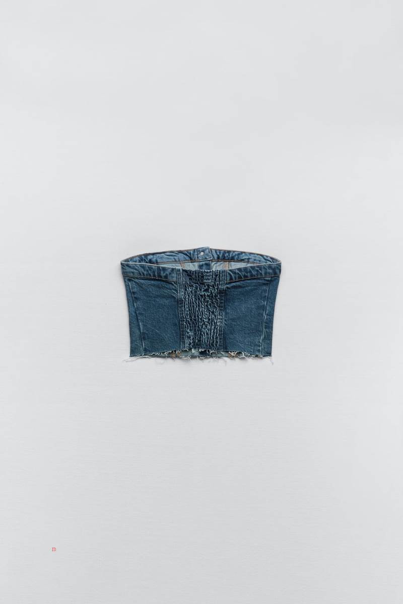 ZARA DENIM CORSETRY-INSPIRED TOP Korsett Dam Marinblå Blå | KOWJN-3410