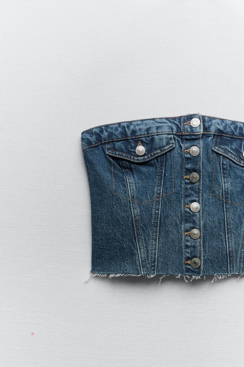 ZARA DENIM CORSETRY-INSPIRED TOP Korsett Dam Marinblå Blå | KOWJN-3410