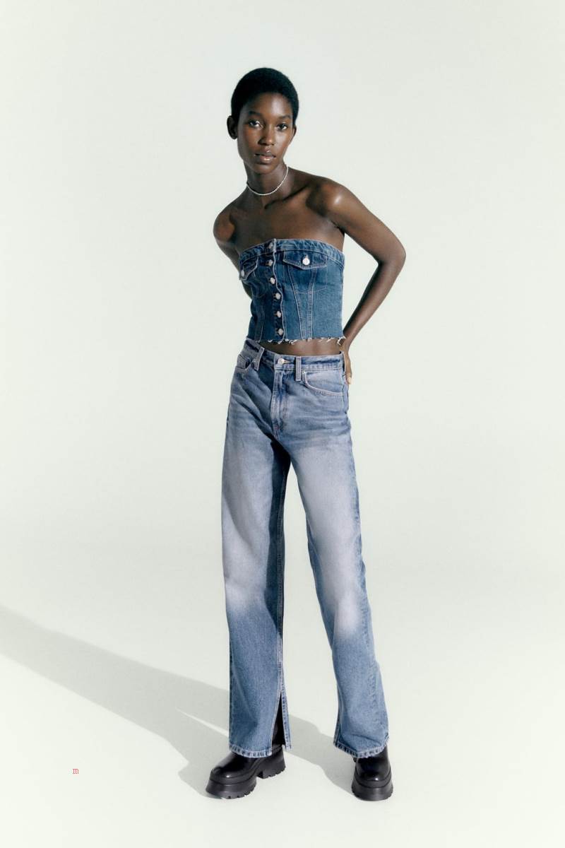 ZARA DENIM CORSETRY-INSPIRED TOP Korsett Dam Marinblå Blå | KOWJN-3410