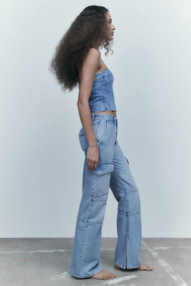 ZARA DENIM CORSETRY-INSPIRED TOP Korsett Dam Ljusblå | LNCPB-2847
