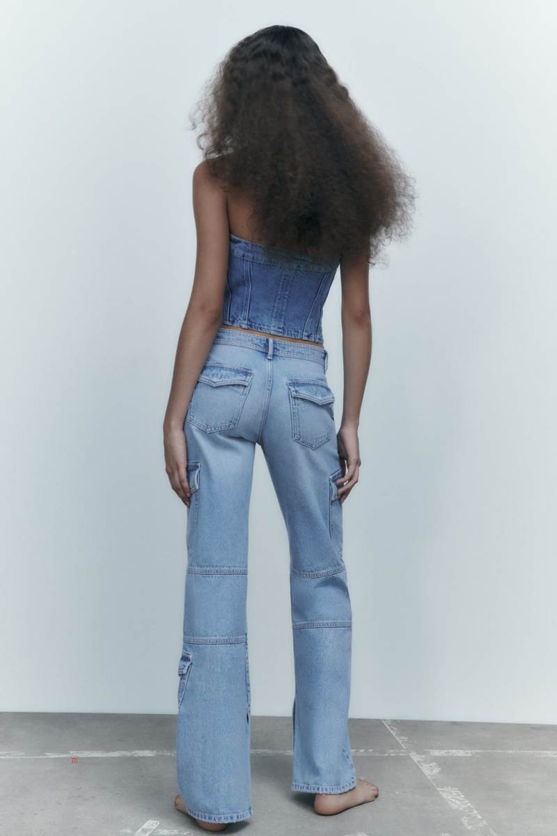 ZARA DENIM CORSETRY-INSPIRED TOP Korsett Dam Ljusblå | LNCPB-2847