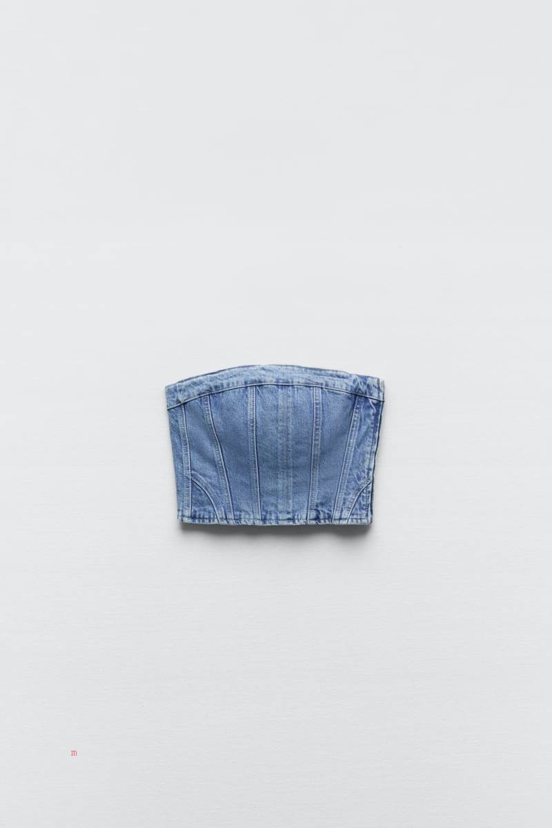 ZARA DENIM CORSETRY-INSPIRED TOP Korsett Dam Ljusblå | LNCPB-2847