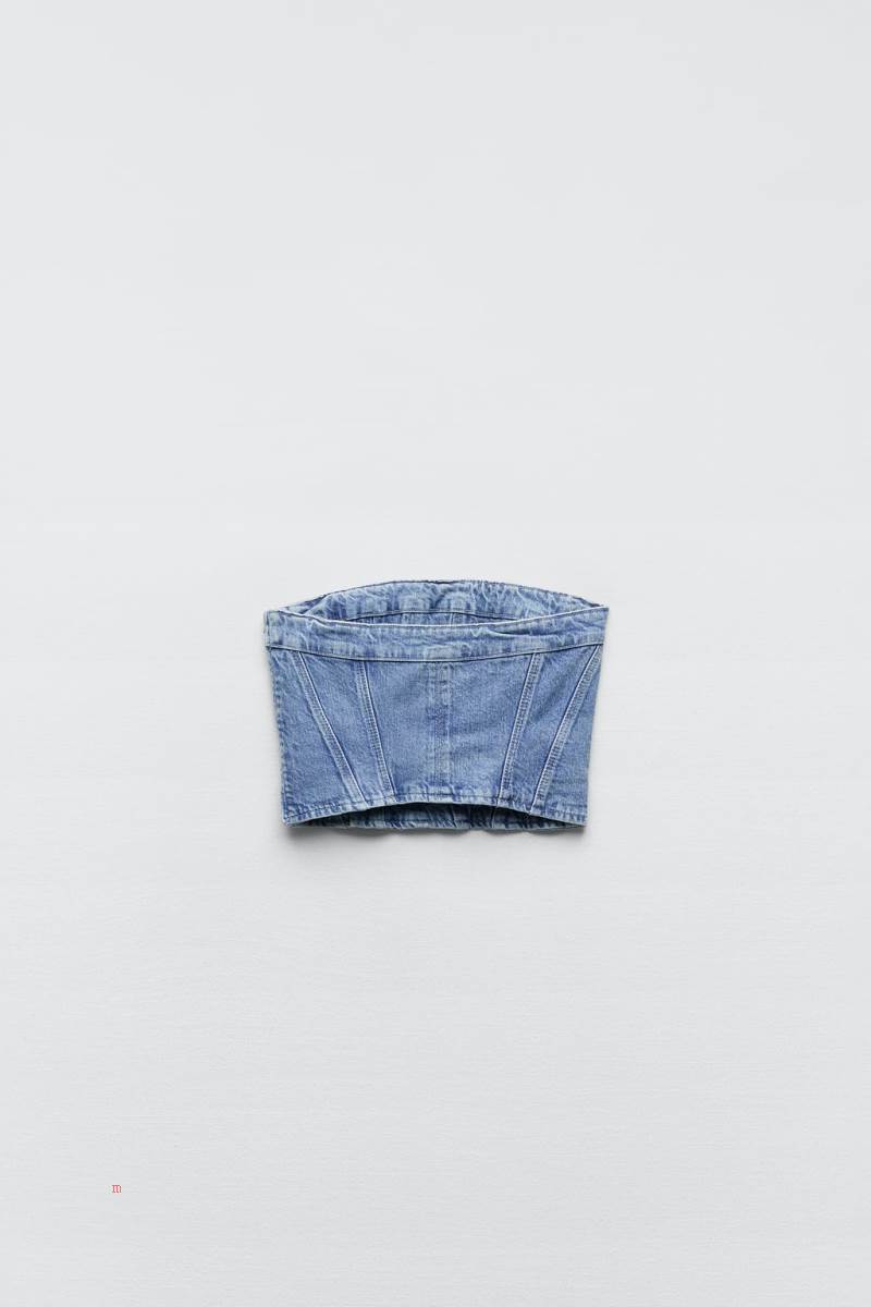 ZARA DENIM CORSETRY-INSPIRED TOP Korsett Dam Ljusblå | LNCPB-2847
