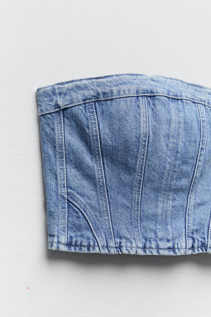 ZARA DENIM CORSETRY-INSPIRED TOP Korsett Dam Ljusblå | LNCPB-2847